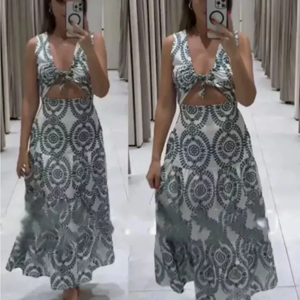 ZARA PERFORATED KNOTTED EMBROIDERED DRESS - Picture 3 of 11